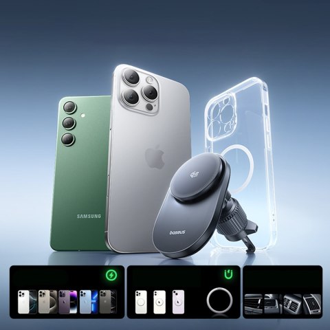 Uchwyt samochodowy magnetyczny z ładowarką wentylatorem na kratkę Qi2.2 - czarny