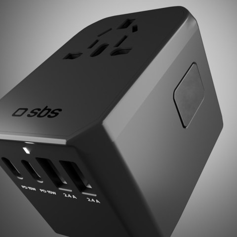 Adapter podróżny przejściówka do gniazdek EU UK US AUS USB-C USB-A GaN 70W - czarny