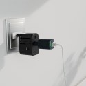 Adapter podróżny przejściówka do gniazdek EU UK US AUS USB-C USB-A GaN 70W - czarny