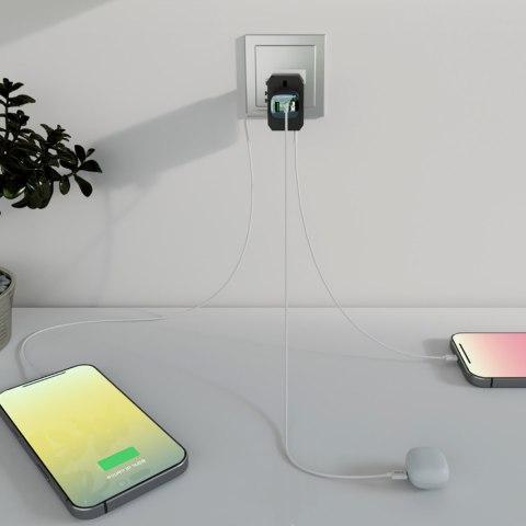 Adapter podróżny przejściówka do gniazdek EU UK US AUS USB-C USB-A GaN 70W - czarny