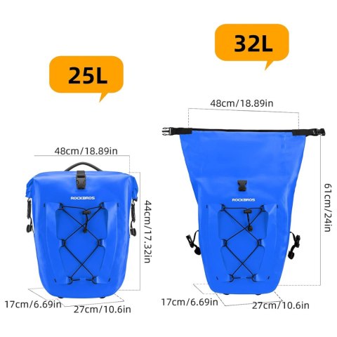 Torba sakwa rowerowa wodoodporna 25-32L - niebieska