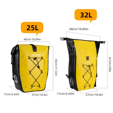Torba sakwa rowerowa wodoodporna 25-32L - żółta