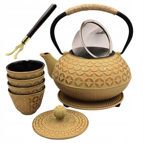 ZAPARZACZ ŻELIWNY DZBANEK JASNY ZŁOTY 900ml Z FILTREM i FILIŻANKAMI