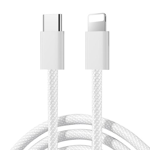 Kabel przewód w oplocie USB-C - iPhone Lightning 30W 1m - biały