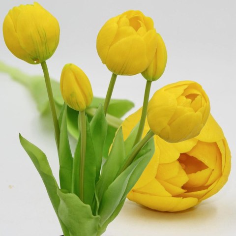 BUKIET 5 TULIPANÓW PIWONIOWYCH ŻÓŁTYCH 39CM JAK ŻYWYCH DEKORACJA WIOSENNA