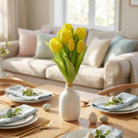 BUKIET 7 TULIPANÓW ŻÓŁTYCH 31CM JAK ŻYWYCH DEKORACJA WIOSENNA