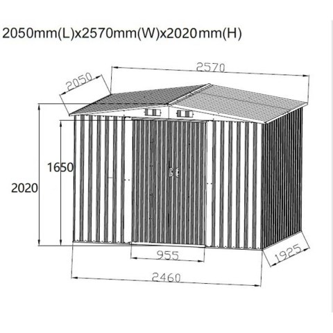 DOMEK OGRODOWY NARZĘDZIOWY METALOWY 205X257X202CM
