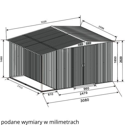 DOMEK OGRODOWY NARZĘDZIOWY METALOWY Z DREWUTNIĄ 308X245X202CM