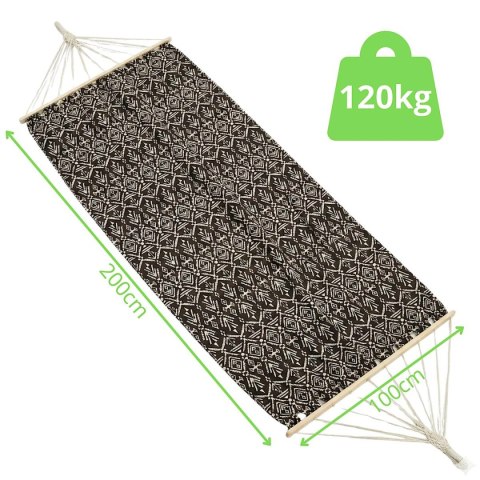HAMAK OGRODOWY 1 OSOBOWY 200X100CM Z DRĄŻKIEM ETNO CZARNO-BIAŁY