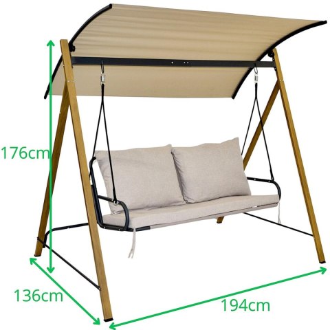 HUŚTAWKA OGRODOWO BALKONOWA 2 OSOBOWA 194x136x173CM PIASKOWA