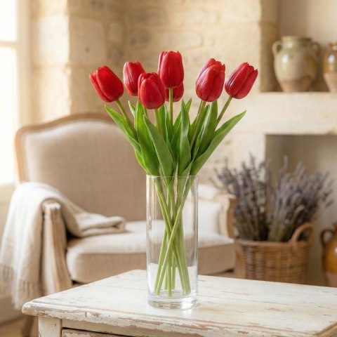 TULIPAN CZERWONY 31CM JAK ŻYWY DEKORACJA WIOSENNA