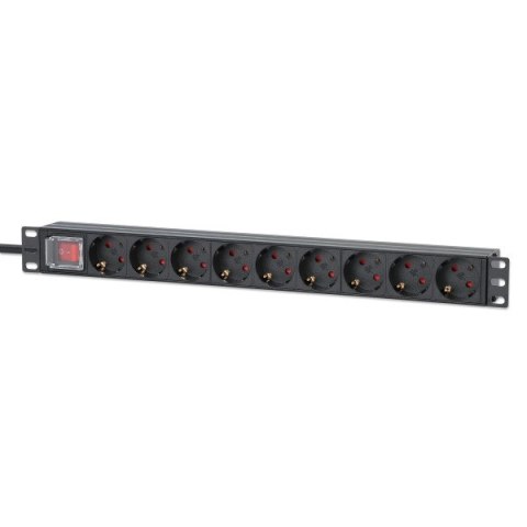 MANHATTAN Listwa zasilająca 19" 1U, 9x Schuko, kabel 2 m Schuko, włącznik 715133