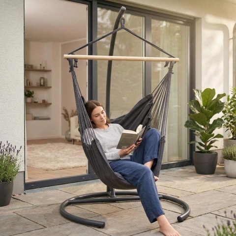 HAMAK FOTEL BRAZYLIJSKI 100X130CM I 2 PODUSZKI 40x40CM CZARNY 1063997