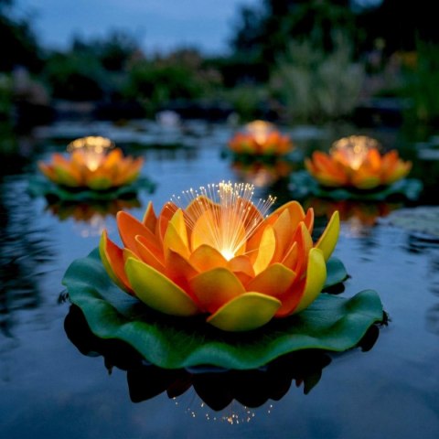 LAMPA SOLARNA LILIA WODNA 17CM POMARAŃCZOWA