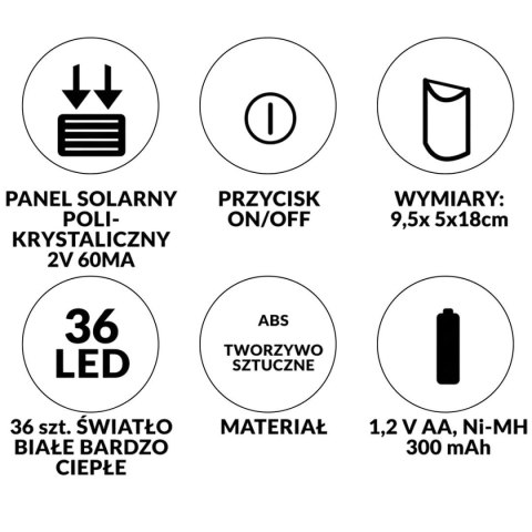LAMPA SOLARNA ŚCIENNA TAŃCZĄCE PŁOMYKI 36 LED