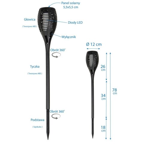 POCHODNIA SOLARNA TAŃCZĄCE PŁOMYKI 12X12X78CM 36 LED XXXL