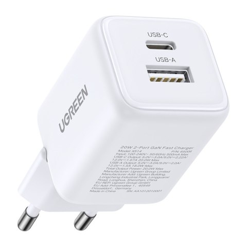 Ładowarka sieciowa Ugreen X514 USB + USB-C, GaN, 20W (biała)