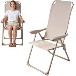 KRZESŁO FOTEL TURYSTYCZNY Z PODŁOKIETNIKAMI SKŁADANY BEŻOWY REDCLIFFS