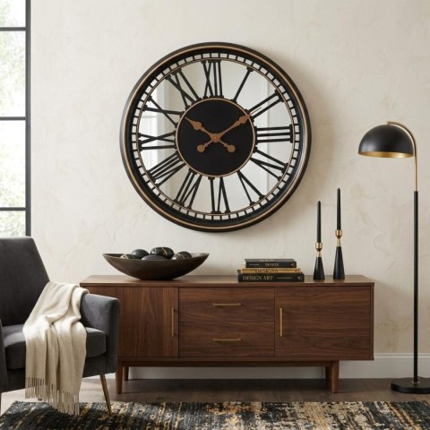 ZEGAR ŚCIENNY AŻUROWY CYFRY RZYMSKIE 48,5CM CZARNO ZŁOTY