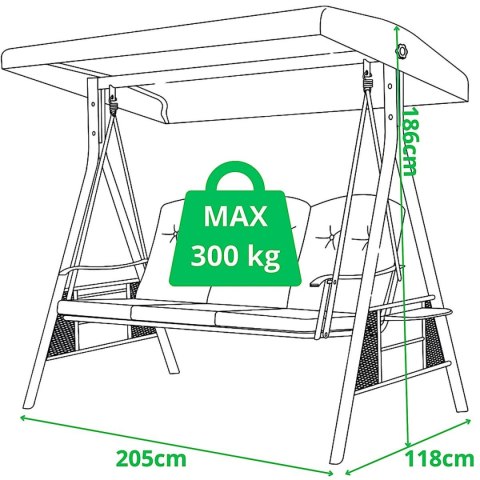 HUŚTAWKA OGRODOWO BALKONOWA 3-OSOBOWA PATIO