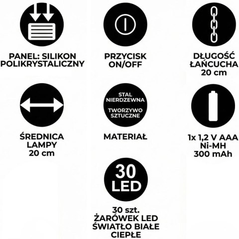 LAMPA SOLARNA BALON 30LED 20x56CM