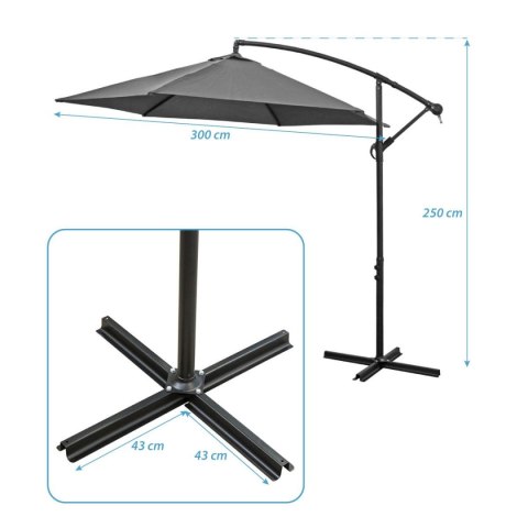 PARASOL OGRODOWY 300CM SKŁADANY NA WYSIĘGNIKU SZARY I ANTRACYT