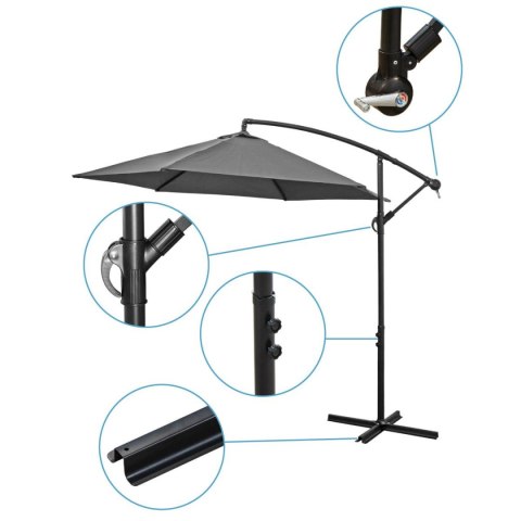 PARASOL OGRODOWY 300CM SKŁADANY NA WYSIĘGNIKU SZARY I ANTRACYT