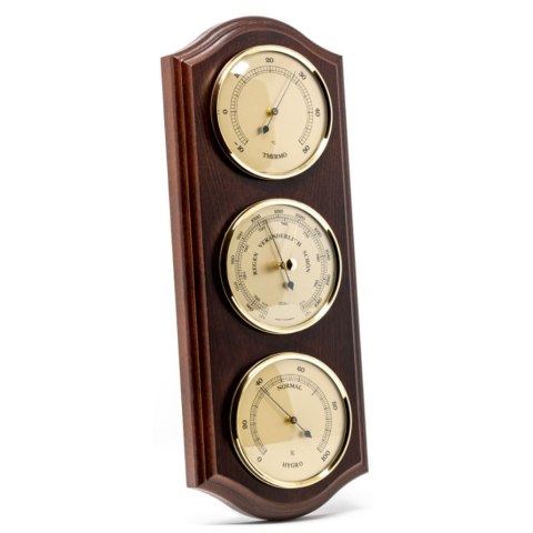 Stacja pogody Fischer - Barometr Higrometr Termometr - Mosiądz Drewno - 9176-22