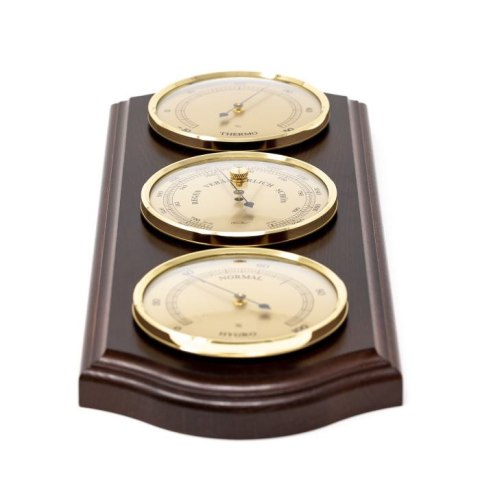 Stacja pogody Fischer - Barometr Higrometr Termometr - Mosiądz Drewno - 9176-22