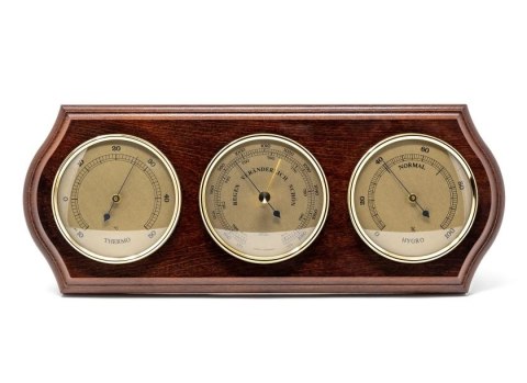 Stacja pogody Fischer - Barometr Higrometr Termometr - Mosiądz Drewno - 9176-22
