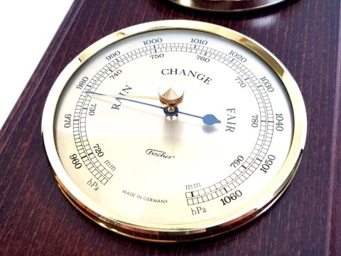 Stacja pogody Fischer - Barometr Higrometr Termometr - Mosiądz Drewno - 9176-22