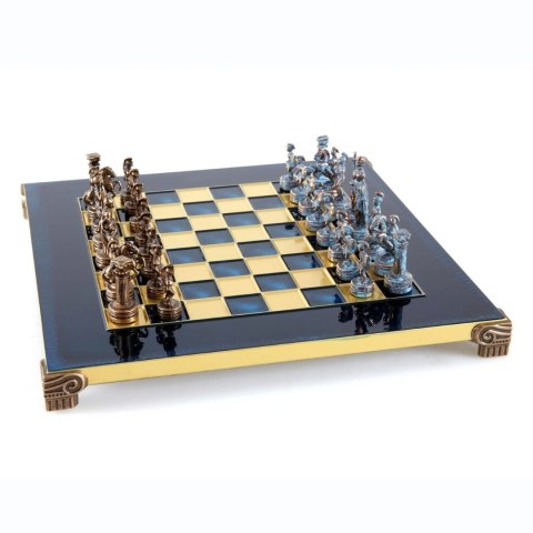 Luksusowe Szachy Mosiężne 28 x 28 cm - Ekskluzywny Prezent - S3BBLU