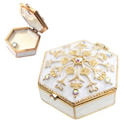 Bogato zdobione metalowe pudełeczko prezentowe z kryształkami - B0035-08WH