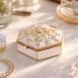 Bogato zdobione metalowe pudełeczko prezentowe z kryształkami - B0035-08WH