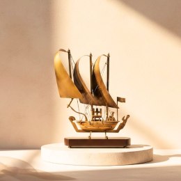 Duży Okręt mosiężny na podstawie drewnianej - 38cm - N-3615B
