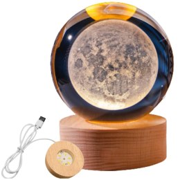 Szklana Kula 3D Księżyc- Lampa Nocna LED USB - Gadżet na Biurko - KKS