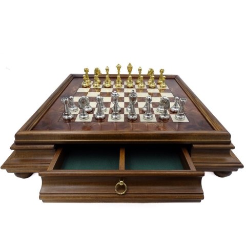 Wielkie ekskluzywne szachy Italfama z pozłacanego metalu 53x53 cm - N137