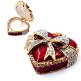 Wyjątkowe metalowe pudełeczko na biżuterię z kryształami - Serce - B0747-00