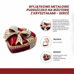 Wyjątkowe metalowe pudełeczko na biżuterię z kryształami - Serce - B0747-00