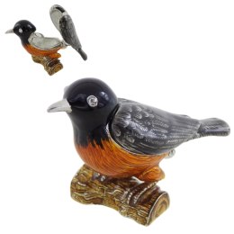 Wyjątkowe metalowe pudełeczko zdobione kryształkami - Ptaszek - B0192-02