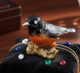 Wyjątkowe metalowe pudełeczko zdobione kryształkami - Ptaszek - B0192-02