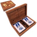 Dwie Talie Kart i Kości do Gry w Pudełku Drewnianym - DNU-2790