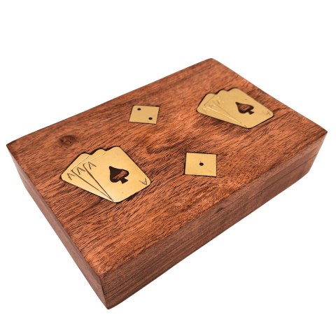 Dwie Talie Kart i Kości do Gry w Pudełku Drewnianym - DNU-2790