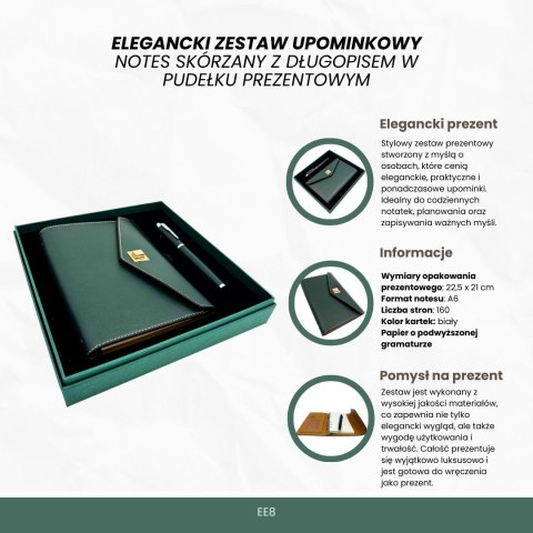 Elegancki Zestaw Upominkowy - Notes Skórzany z Długopisem w Pudełku Prezentowym - Premium - EE8