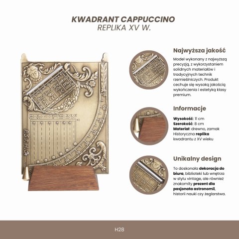 Kwadrant Cappuccino - Replika XV w. - Prezent dla astronoma lub żeglarza - H28