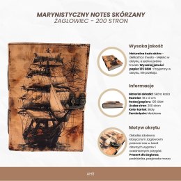 Notes Skórzany Marynistyczny Żaglowiec Retro - Prezent dla Żeglarza - AH11