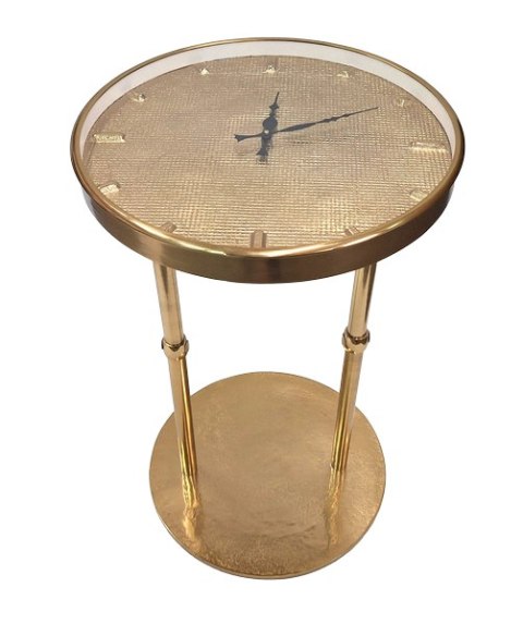 Złoty Stolik Metalowy Glamour z Zegarem - Piękna dekoracja - 1056A