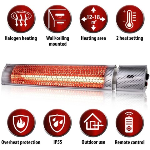 GRZEJNIK HALOGENOWY INFRARED OGRODOWY ŚCIENNY 2000W Z PILOTEM ALPINA