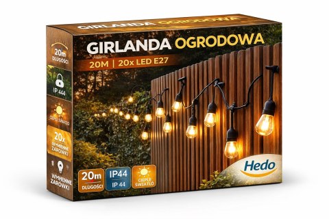 Girlanda Ogrodowa Świetlna 20M 20X Żarówka LED Sieciowa Wodoszczelna