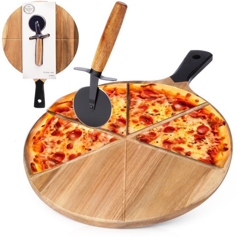 Deska do krojenia serwowania pizzy z nożem okrągła 30cm 2-ele drewniana EXCELLENT HOUSEWARE 279909